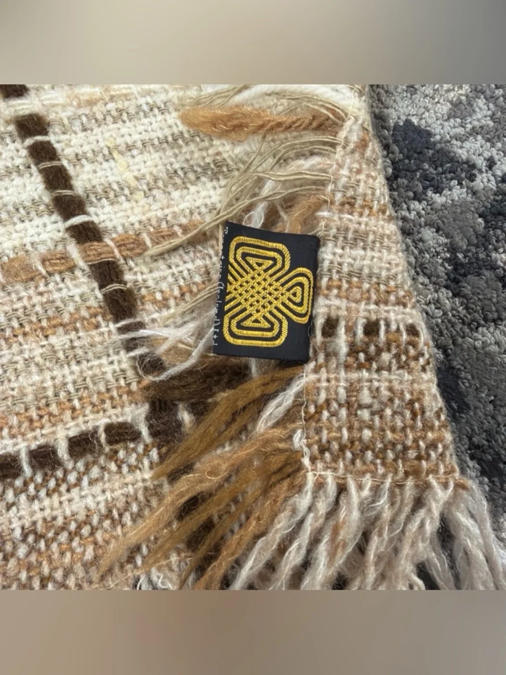 Vtg Tapestries Ireland By Helena Ruuth Woven Wool Fringe‎ Throw Blanket 54x36”